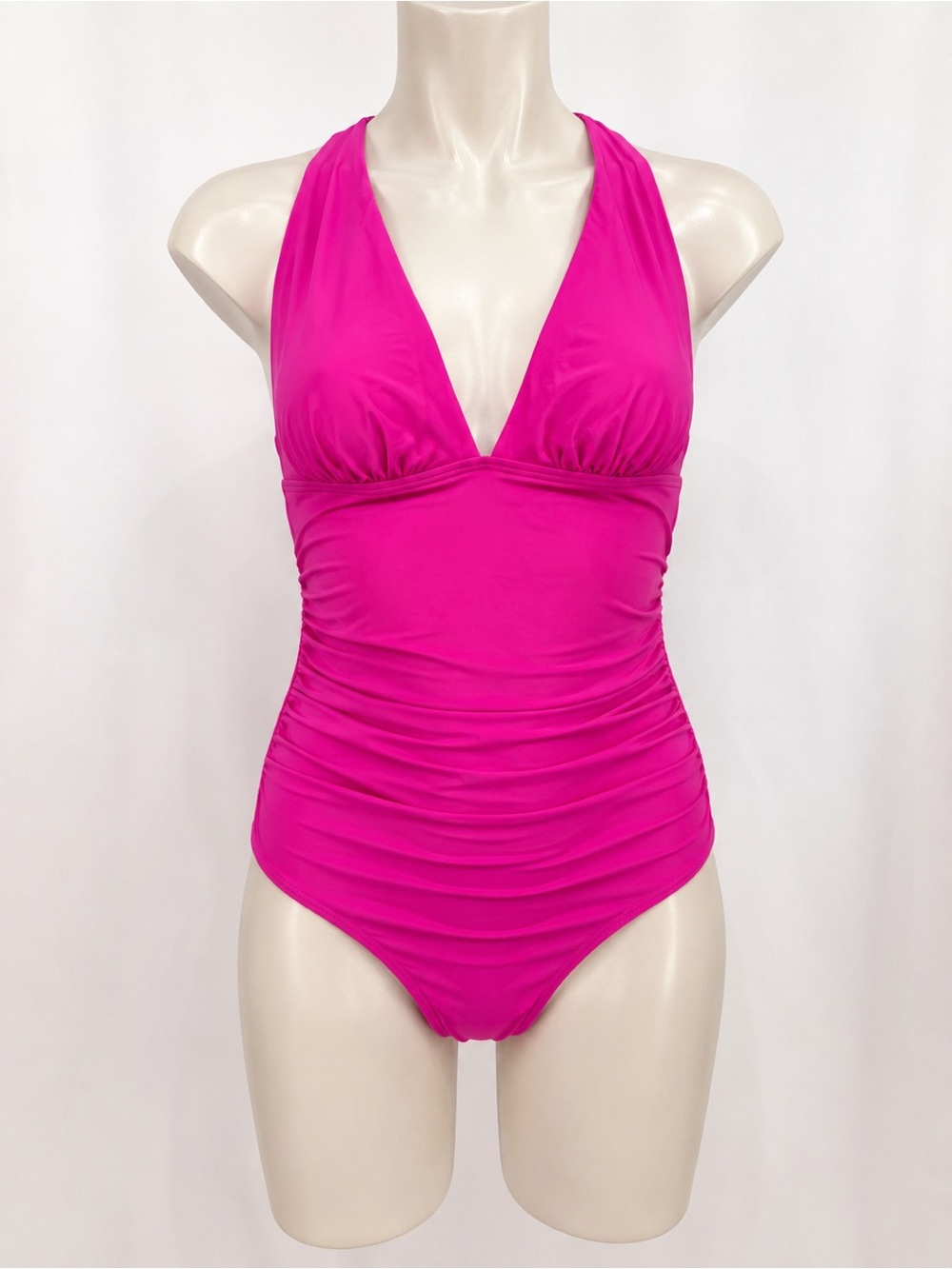 DKNY Carnation Pink Halter Tummy Control One Piece Swimsuit NWT M - Picture 1 of 6